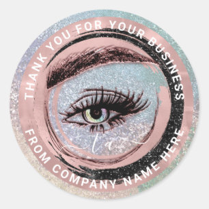Eyelash Logo Name Holograph Thank Monogram Makeup Classic Round Sticker