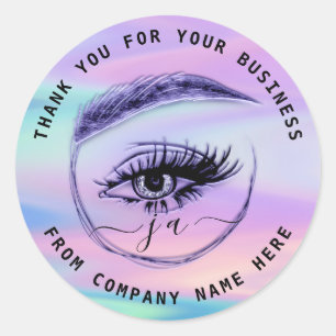 Eyelash Logo Name Holograph Thank Monogram Purple Classic Round Sticker