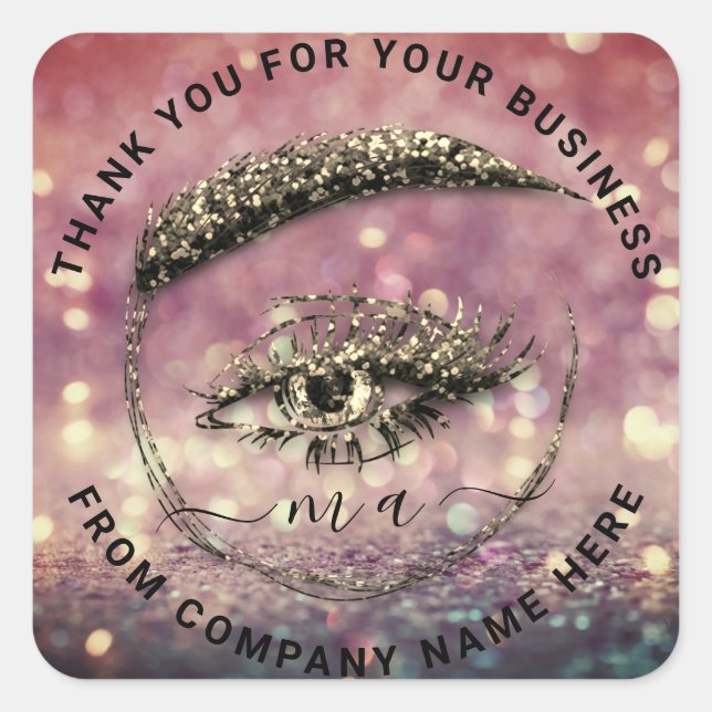 Eyelash Logo NameThank Glitter Gold Glam Square Sticker (Front)