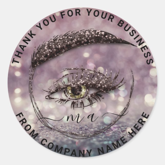 Eyelash Logo NameThank Glitter Grey Glitter Classic Round Sticker (Front)