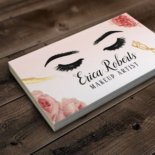 Eyelash Makeup Artist Blush Floral Lashes Salon Business Card