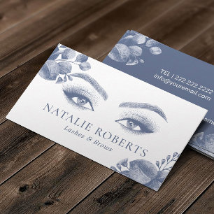Eyelash Makeup Artist Elegant Blue Botanical Business Card