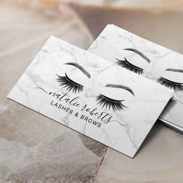 Eyelash Makeup Artist Lashes & Brows Salon Marble Business Card (Creator Uploaded)