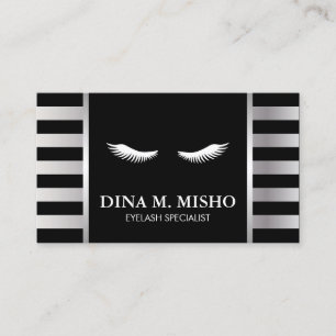 Eyelash Makeup Artist Modern Silver Stripes Business Card