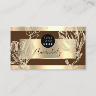 Eyelash Makeup Artist QR Code Logo Floral Brown Business Card