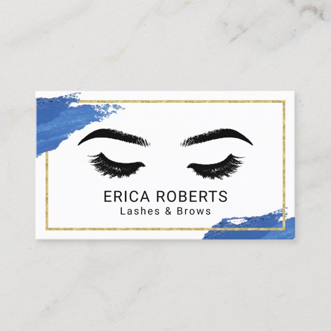 Eyelash Makeup Artist Royal Blue Brushstroke Salon Business Card (Front)