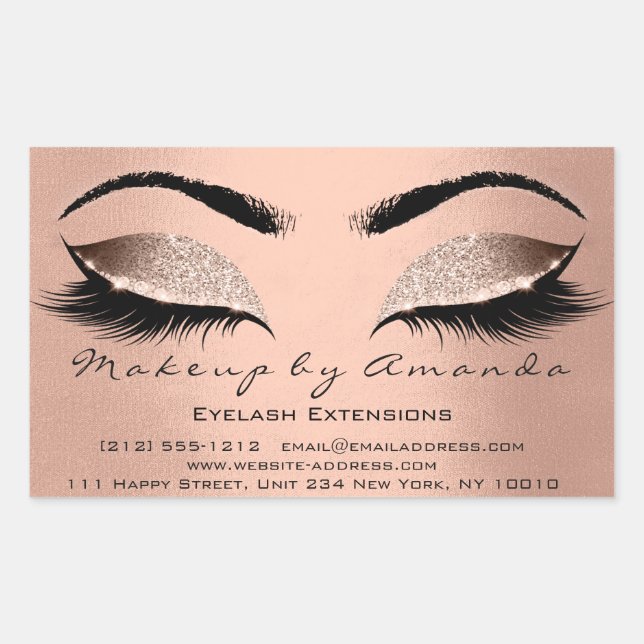 Eyelash Makeup RSVP Beauty Blush Rose Gold Glitter Rectangular Sticker (Front)