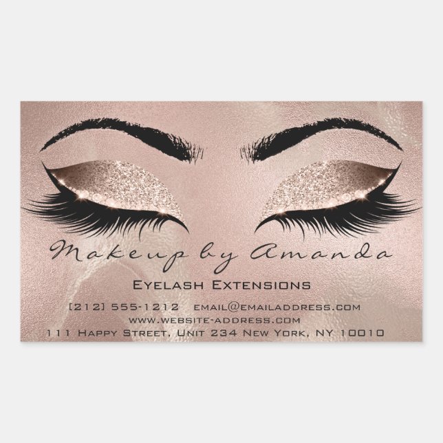 Eyelash Makeup RSVP Beauty Skinn Rose Gold Glitter Rectangular Sticker (Front)
