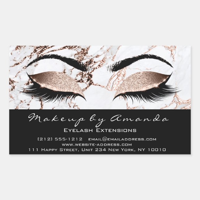 Eyelash Makeup RSVP Copper Marbl Rose Gold Glitter Rectangular Sticker (Front)