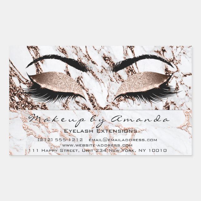 Eyelash Makeup RSVP Copper Marble Rose Gold White Rectangular Sticker (Front)