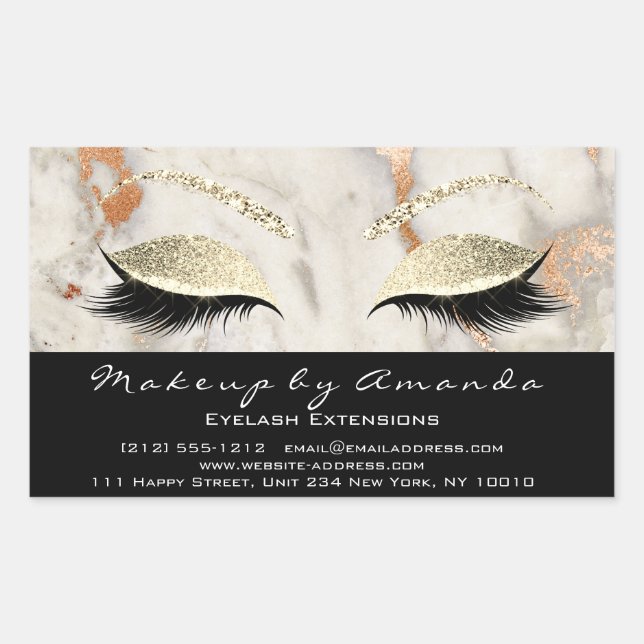Eyelash Makeup RSVP Coral Marble Rose Gold Glitter Rectangular Sticker (Front)