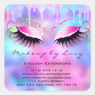 Eyelash Professional Makeup Unicorn Holograph Name Square Sticker