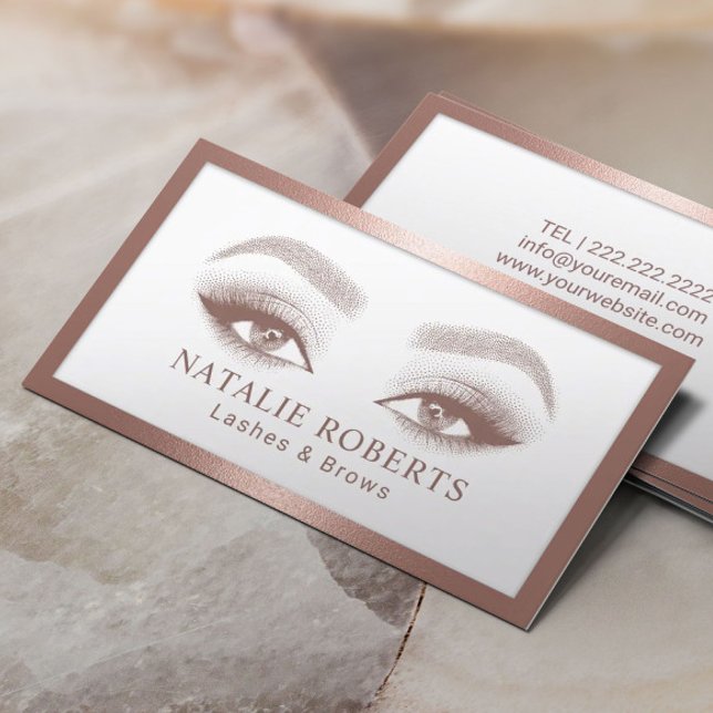 Eyelash Salon Lashes Makeup Artist Rose Gold Frame Business Card (Creator Uploaded)