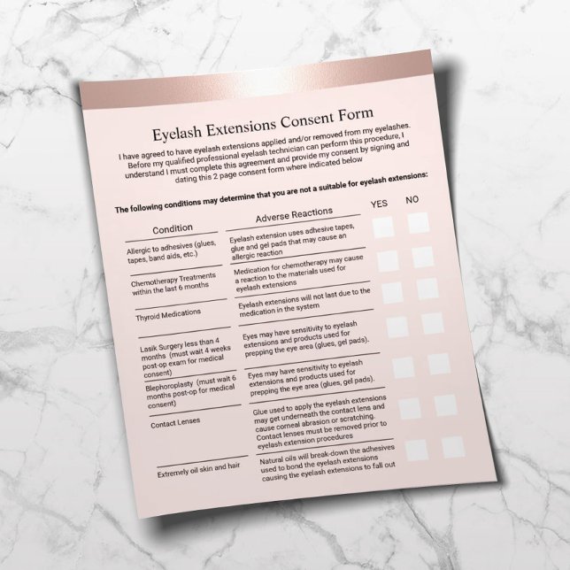Eyelash Salon Liability Waiver Rose Gold Border Flyer (Creator Uploaded)