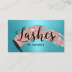 Eyelash Salon Rose Gold Brush Stroke Turquoise Business Card