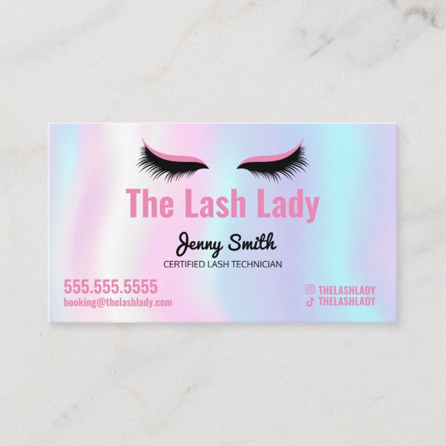 EyeLash Tech Lash Beauty Salon Pastel Rainbow Business Card (Front)