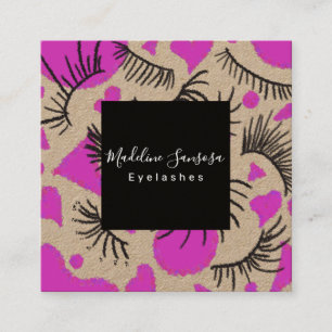 Eyelash Technician Pink Black Eyelashes Doodles Square Business Card