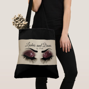 Eyelashes and Brows - Burgundy Wine Glitter Tote Bag