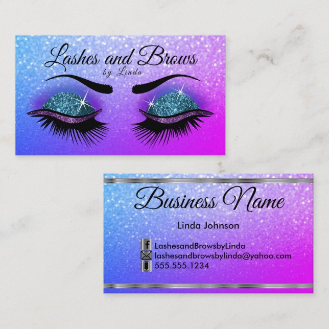 Eyelashes and Brows - Colourful Glitter Business C Card (Front/Back)
