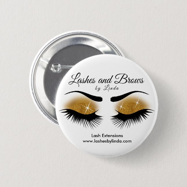 Eyelashes and Brows - Gold 6 Cm Round Badge (Front & Back)