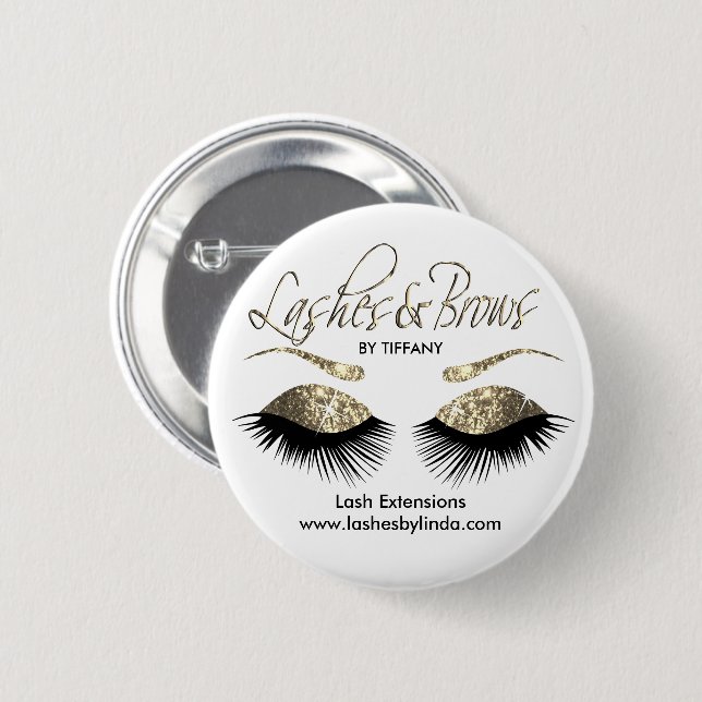 Eyelashes and Brows - Gold 6 Cm Round Badge (Front & Back)