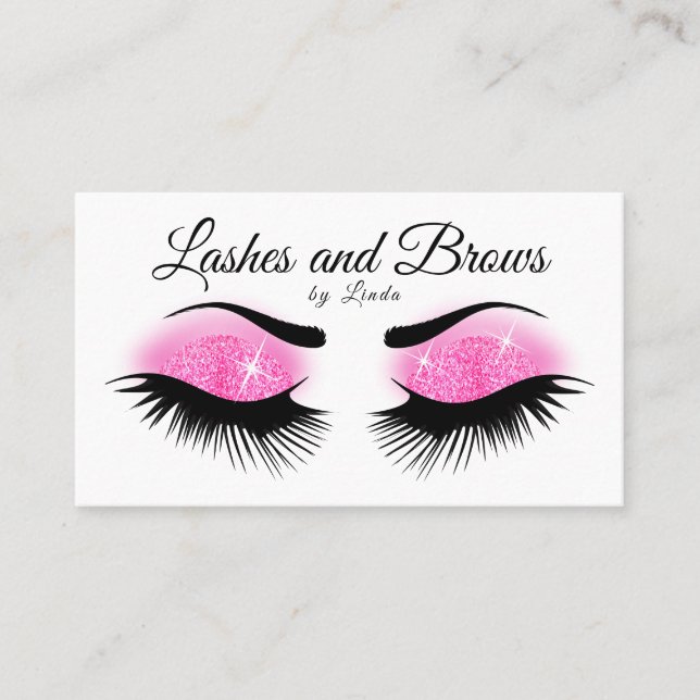 Eyelashes and Brows - Hot Pink Glitter Business Card (Front)