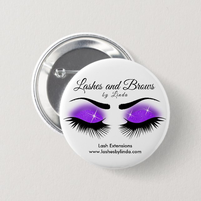 Eyelashes and Brows - Purple 6 Cm Round Badge (Front & Back)