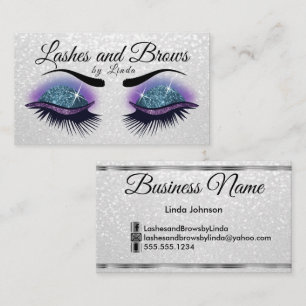 Eyelashes and Brows - Purple and White Glitter Business Card