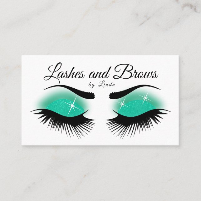Eyelashes and Brows - Teal Glitter Business Card (Front)