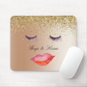 Eyelashes and Lips Gold Glitter Ombre Mouse Mat
