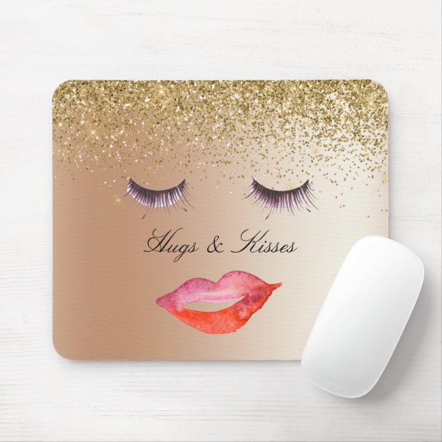 Eyelashes and Lips Gold Glitter Ombre Mouse Mat (With Mouse)
