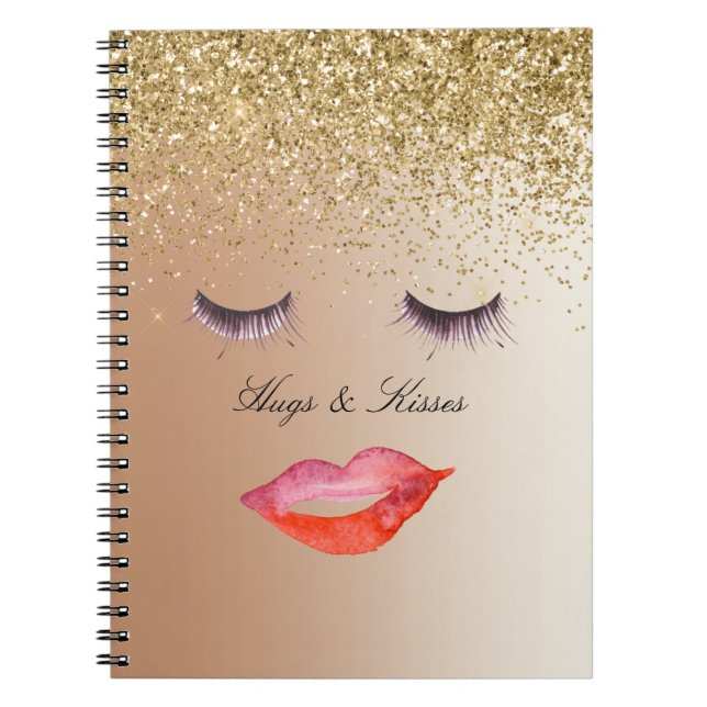 Eyelashes and Lips Gold Glitter Ombre   Notebook (Front)