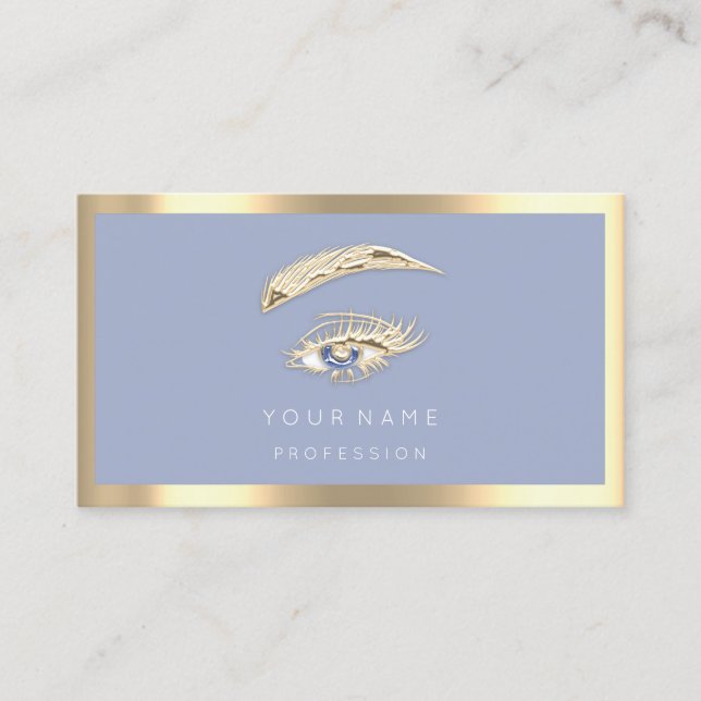 Eyelashes Brow Makeup Logo Qr Code Blue Gold Frame Business Card (Front)