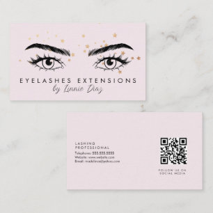 Eyelashes Extensions Salon Faux Foil Stars Pink Business Card