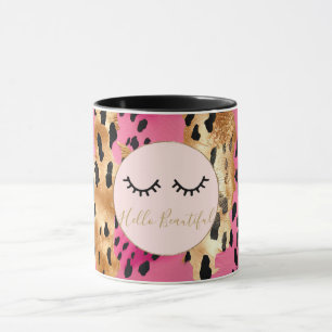 Eyelashes Girly Pink Glam Black Gold Leopard Mug