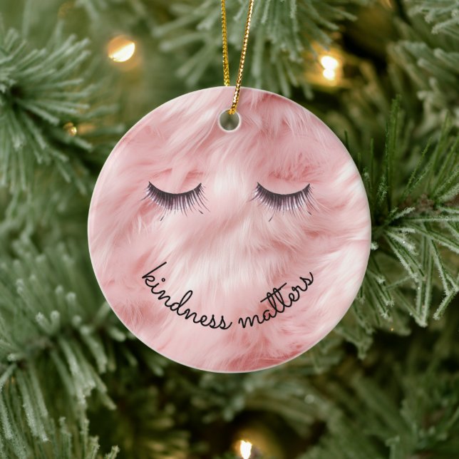 Eyelashes Kindness Pink Faux Fur Ceramic Tree Decoration (Tree)
