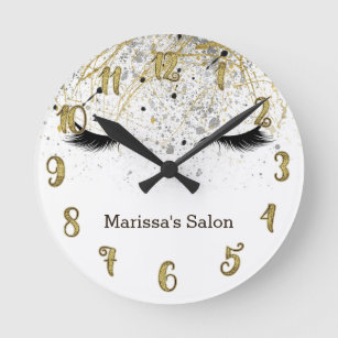 Eyelashes Lashes Gold & Black Glam Personalised Round Clock
