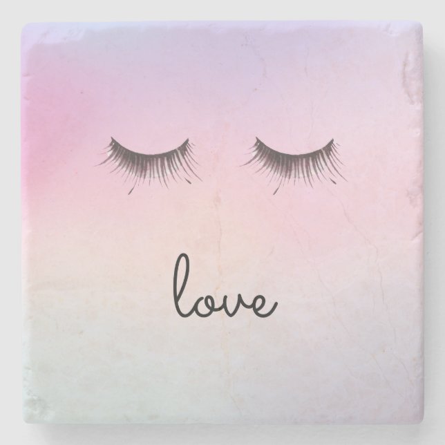 Eyelashes love Purple Pink Tie dye Stone Coaster (Front)