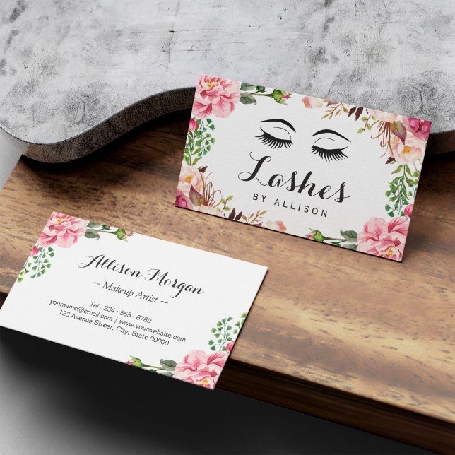 Eyelashes Makeup Artist Romantic Floral Wrapping Business Card (Creator Uploaded)