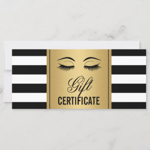 Eyelashes Makeup Gift Certificate Gold B&W Stripes
