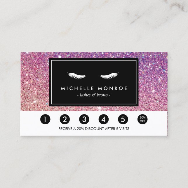 Eyelashes Purple/Pink Glitter Loyalty Punch Card (Front)