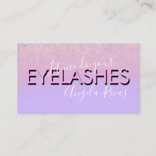 Eyelashes Salon Quote Pink Violet Glitter Business Card