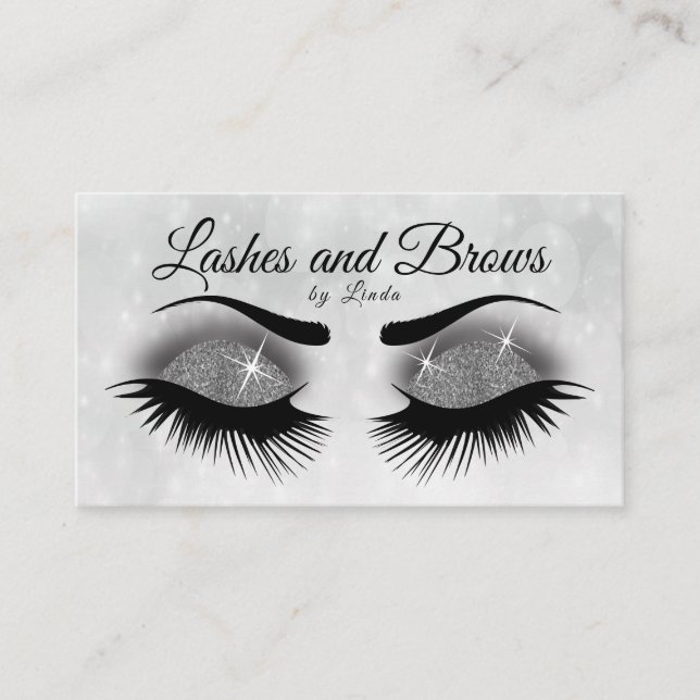 Eyelashes - Smokey Grey Glitter Business Card (Front)