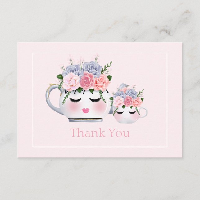 Eyelashes Teapot Mum Floral Baby Shower Thank You Enclosure Card (Front)