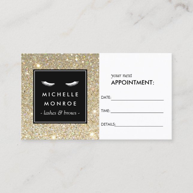 Eyelashes with Gold Glitter Appointment Card (Front)