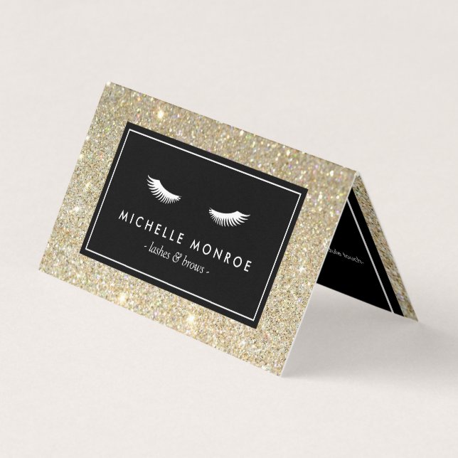 Eyelashes with Gold Glitter Salon Aftercare Business Card (Front)