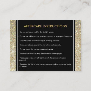 Eyelashes with Gold Glitter Salon Aftercare Card