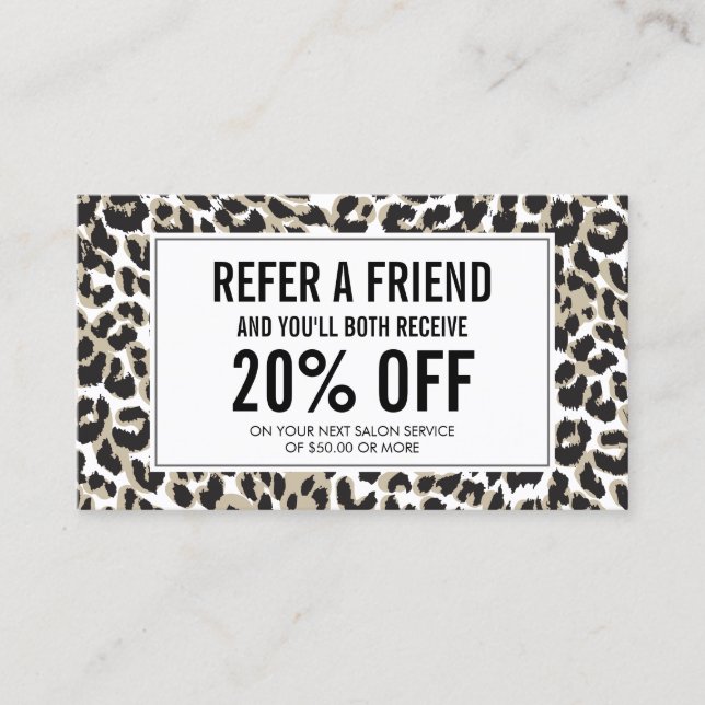 Eyelashes with Leopard Print Salon Referral Card (Front)