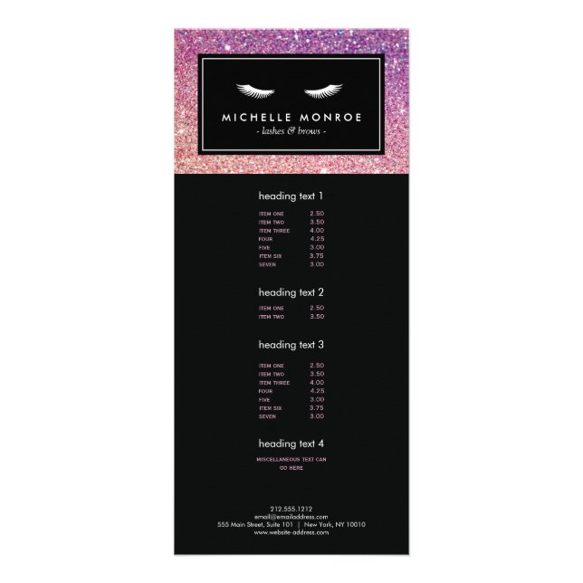 Eyelashes with Purple/Pink Glitter Rack Card (Front)