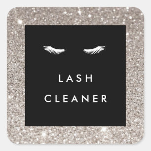 Eyelashes with Silver Glitter Lash Cleaner Square Sticker